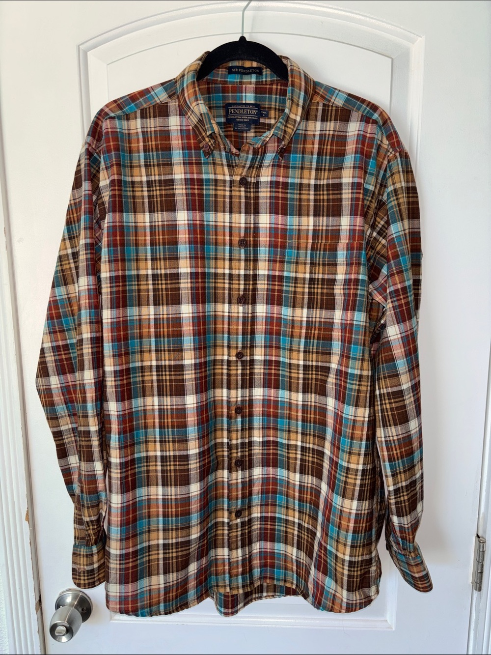Pendleton sir merino wool plaid button front shirt tall L